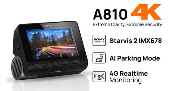70 mai A-810-2 Dash cam Front and Rear in 4K