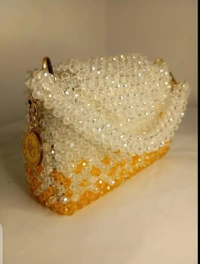 Handmade Crystal Beaded bag -write Yellow Ombre -bridal  party  Clutch
