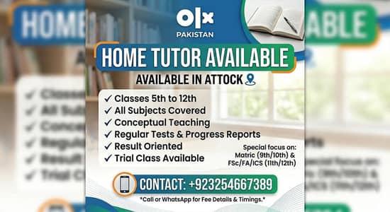 Professional Home Tutor Available for Class 5th to 12th in Attock
