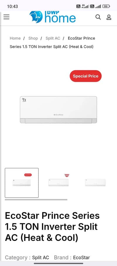 Ecostar Inverter split AC T3 technology
