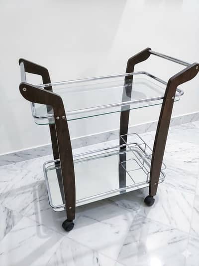Premium Glass & Wood Tea Trolley (10/10 Condition)