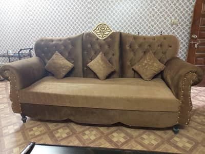 5 Seater Royal Sofa Set with Cushions | Brown Velvet | 70,000 PKR