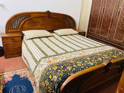 King Size Wooden Bed Set with 2 Side Tables - Excellent Condition