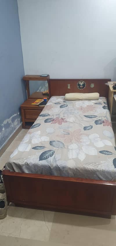 Wooden Bed with Dedicated Mattress and side table