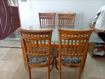 Dining Table of Solid Wood & Double Glass