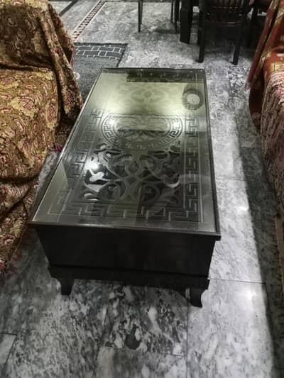 Center Wooden Table with Glass Top