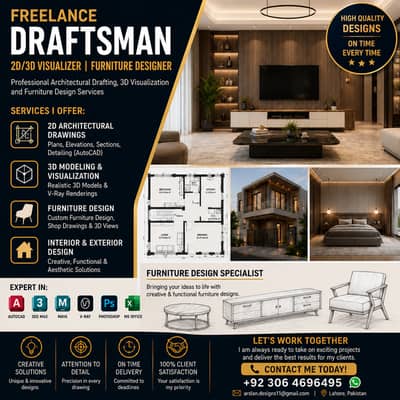 Professional Draftsman| 2D/3D Visualizer| Furniture /Interior Designer