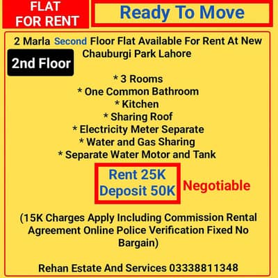 2Marla 2nd Floor Family Flat For Rent At New Chauburgi Park