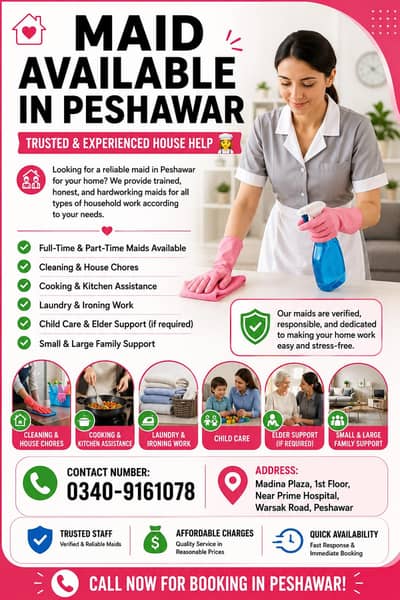 Maid & Home care nurse Available in Peshawar -Truted staff