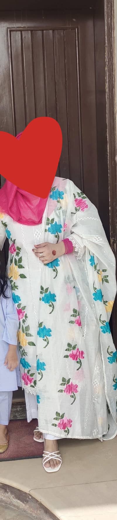 kyseria medium size white dress with embroidery on shirt and dupata