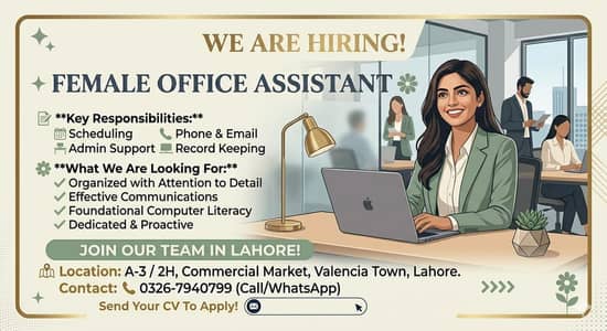 We Are Hiring As Female Office Assistant.