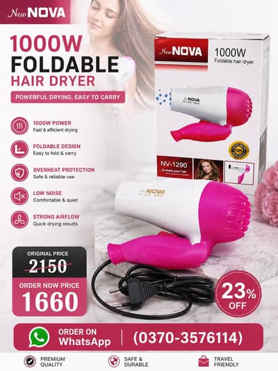 Fast Drying Hair Dryer | Lightweight ABS Plastic Hair Dryer