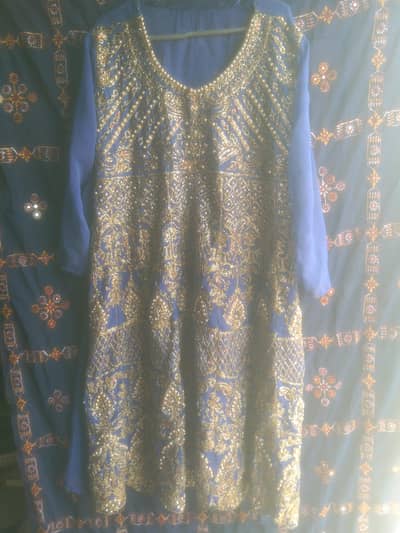 blue frock with golden embroidery like new