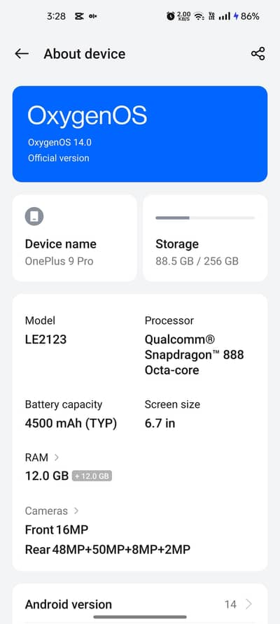 one plus 9 pro 24 ram 246 rom and panel per 10 lines