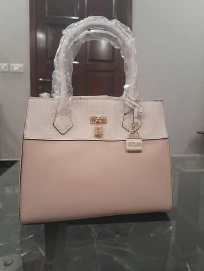 Original GUESS Women Satchel Handbag - Blush Pink and Off White