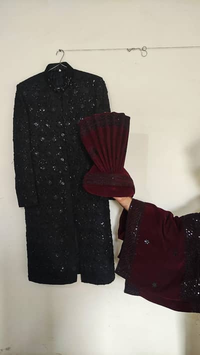 Black Hand Embroidered Sherwani Set