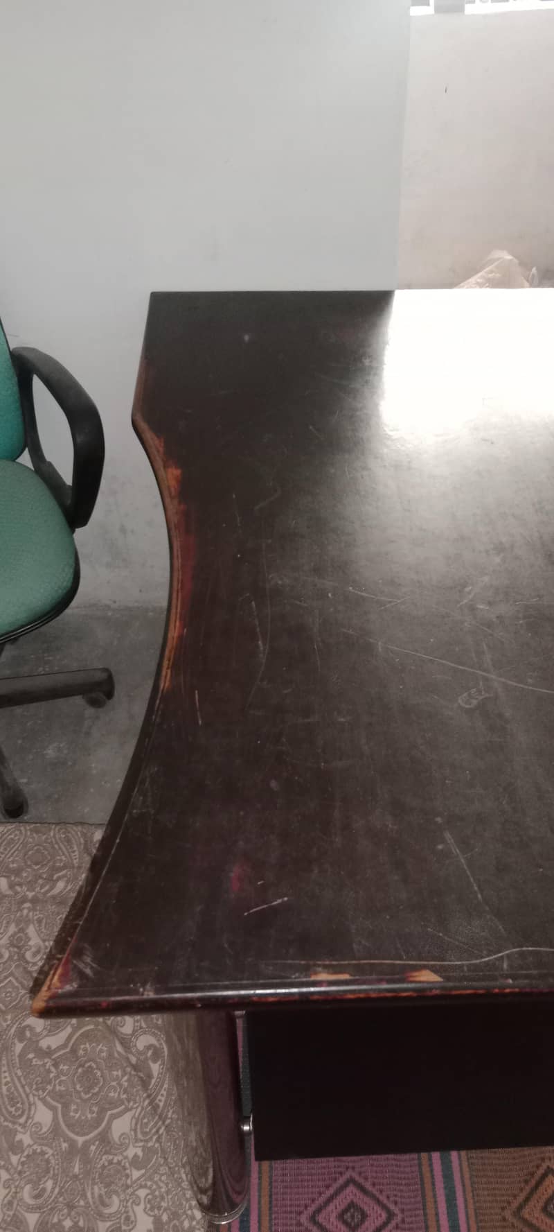 Premium Executive Office Table (Deodar Wood) Stainless Steel Legs 0