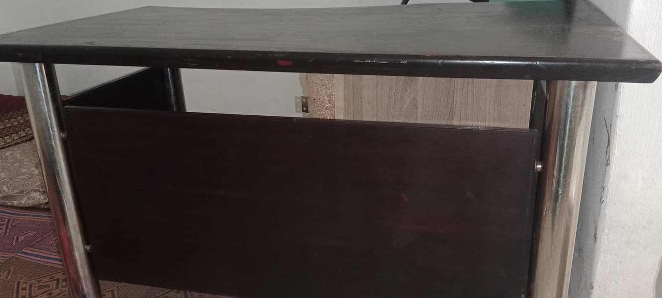 Premium Executive Office Table (Deodar Wood) Stainless Steel Legs 2