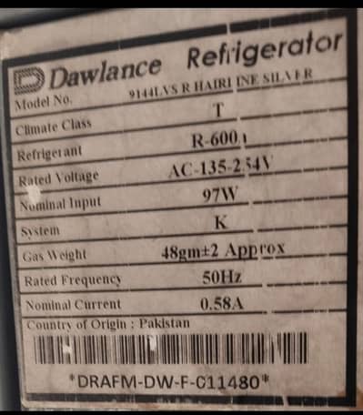Used Dawlance 9144 LVS Low voltage refrigerator Excellent working