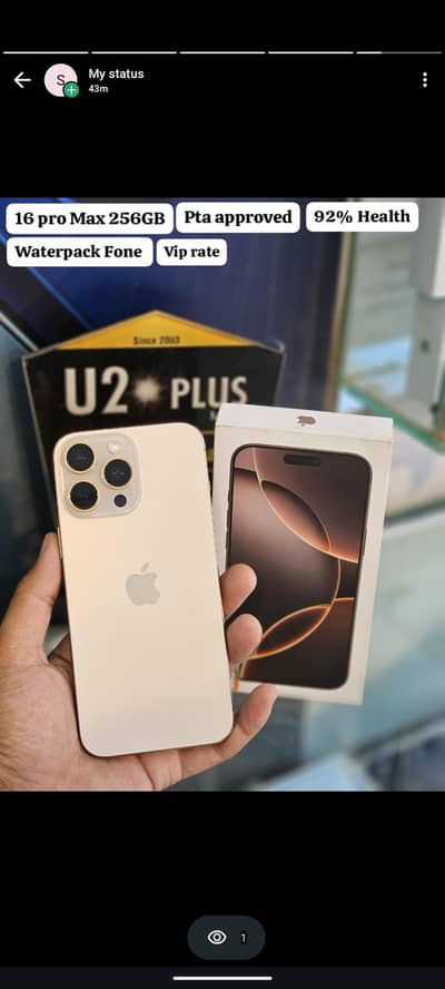 16 Pro Max 256GB pta 91% health with box screen Minor scratches