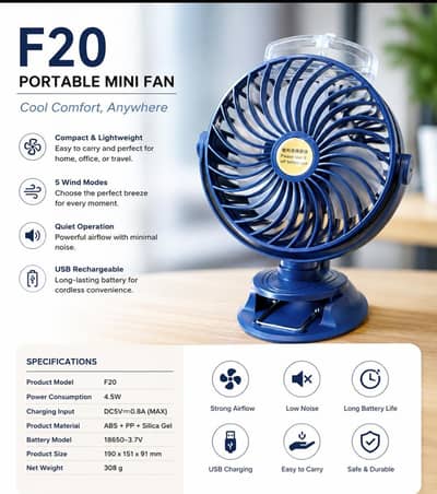 F20 USB Rechargeable Mini Air Cooler Fan with Mist Spray Function