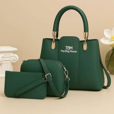 TBM 3 piece brown Rexine handbag set for women