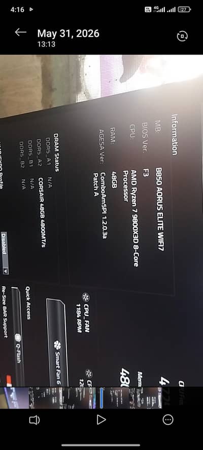 9800x3d, gigabyte arous elite b850  WiFi 7 and 48gb 560pmhz