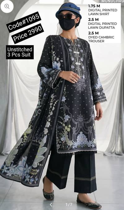 Unstitched 3 Pcs Lawn Suit in Digital Print