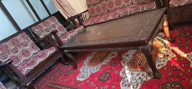 pure wood 5 seater sofa with table