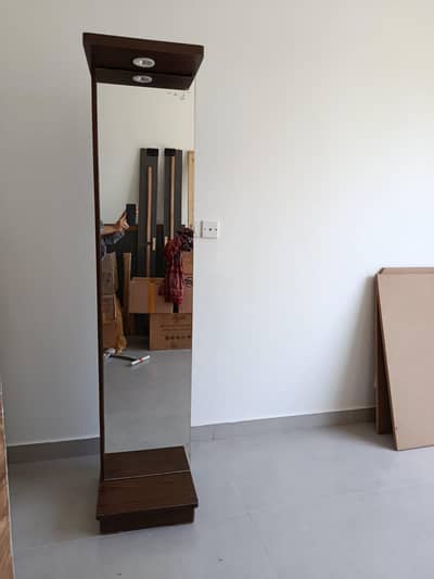Vertical Standing Mirror Dresser with LED Light & Storage Shelves