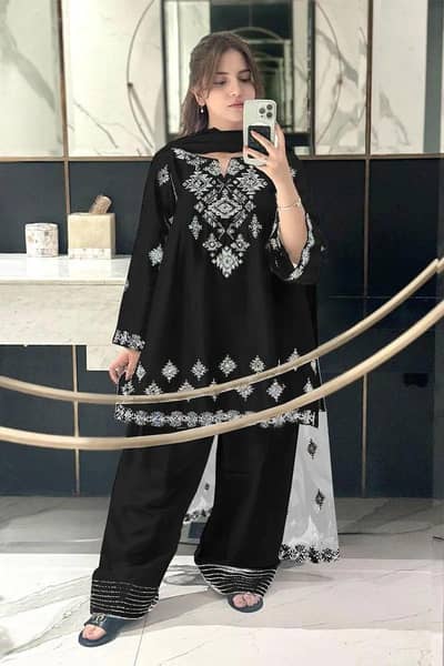 Elegant Black Embroidered 3-Piece Suit