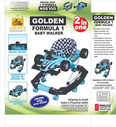 2 in 1 Formula 1 Walker  Car Rocker + Baby Walker With Lights & Music