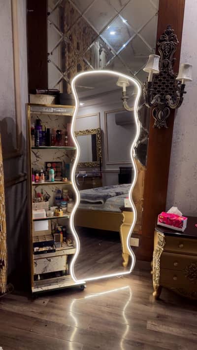 Wavy Mirror + Hidden Storage Cabinet/ Store Your Makeup, Jewelry