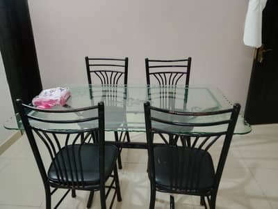 Elegant 4-Chair Wooden Dining Table Set with Beautiful Glass Top