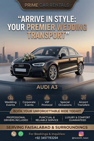Audi A3 Available for rent in Faisalabad