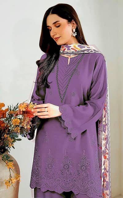 Designer Style Purple Embroidered Lawn 3pc Suit