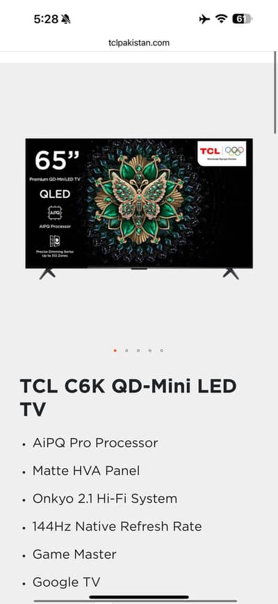TCL C6K 65” QLED TV for Sale – Like New (Only 1 Month Used)