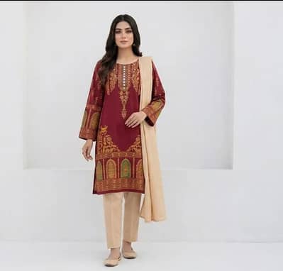Maroon Block Printed 3Pcs Arabic Lawn Set