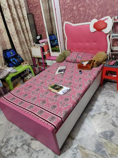 Kids Single Bed Girls | Hello Kitty | Wardrobe| Side Table cum Dressin