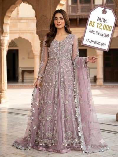 Beautiful Lilac 3-Piece Fancy Net Gown Suit + FREE Clutch