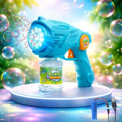 Rechargeable Automatic Bubble Blasters with Refill Solution Bottles