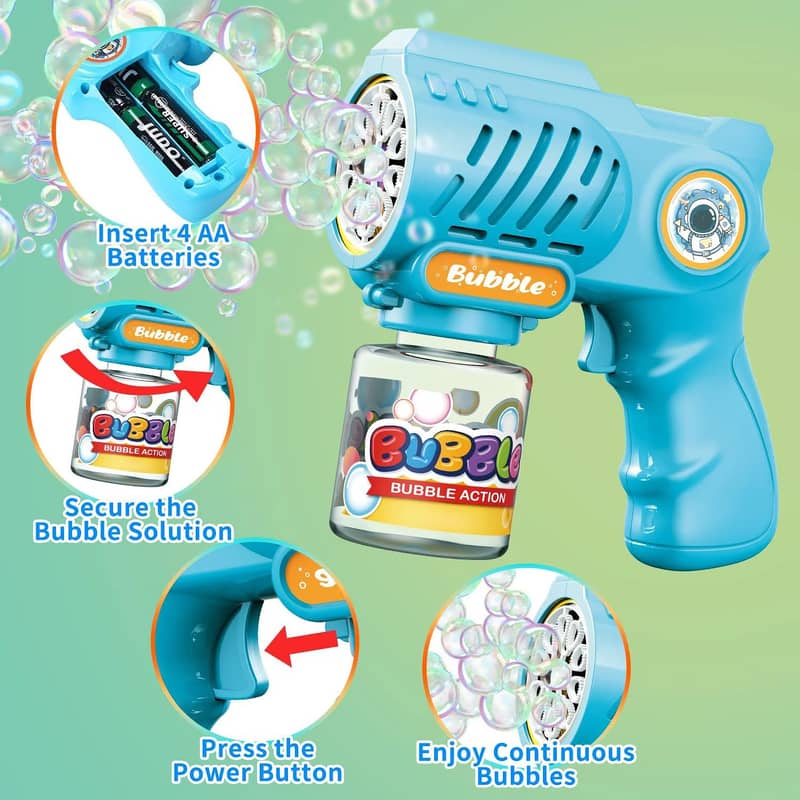 Rechargeable Automatic Bubble Blasters with Refill Solution Bottles 12