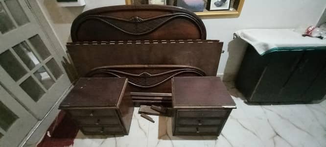 king bed with two side tables and mattress urgent for sale