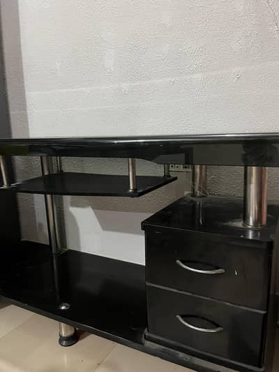 LED luxury glass Table, Wooden book shelf, Iron wooden stand