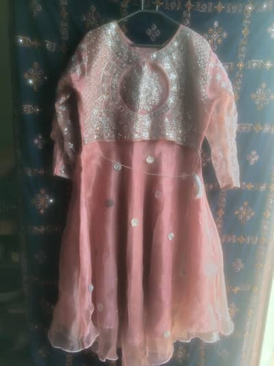 light pink long frock white hand embroidery