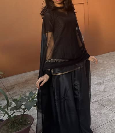 Black silk farshi shalwar and short kurti