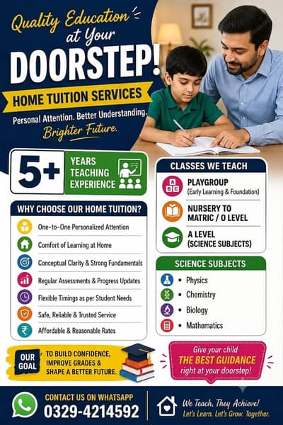 Home tuitior available at your doorstep in paragon City and DHA phase8
