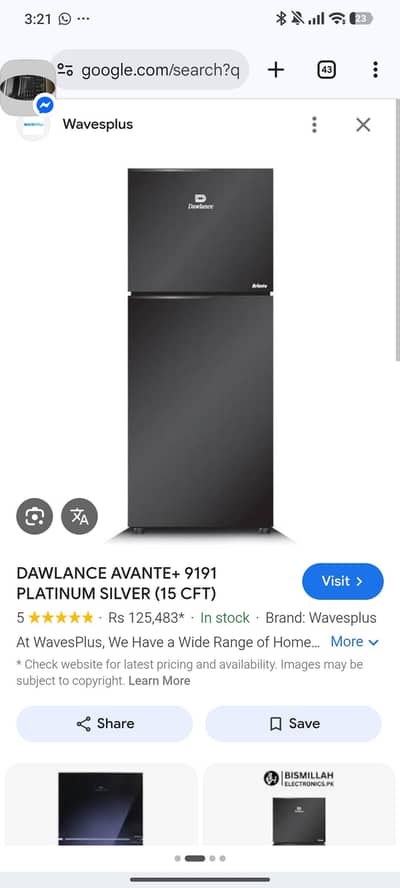dawlance Avente 9191 wb , platinum silver refregertor