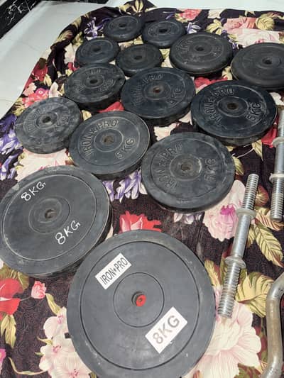 Weight plates, rods, bench available for gym 60kgs
