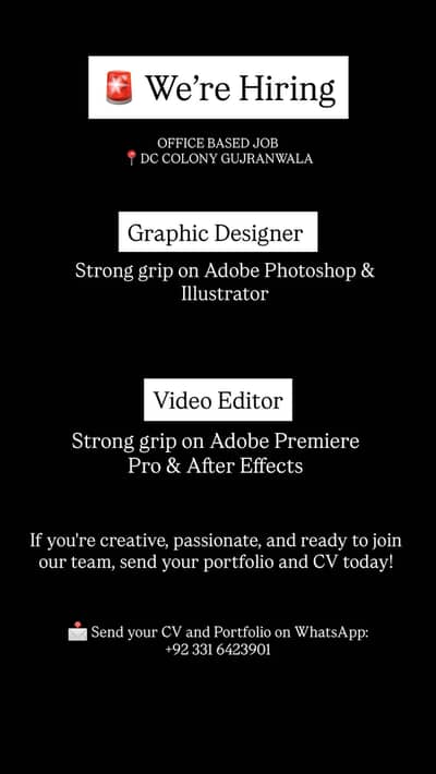 Graphic Designer & Video Editor Required – Full Time Job